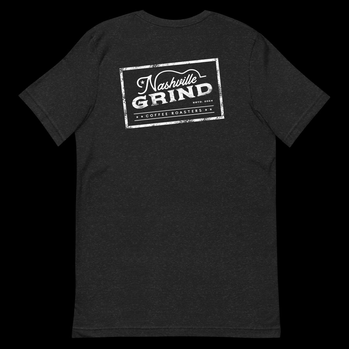 Nashville Grind Logo Tee in black heather, plain back view with logo