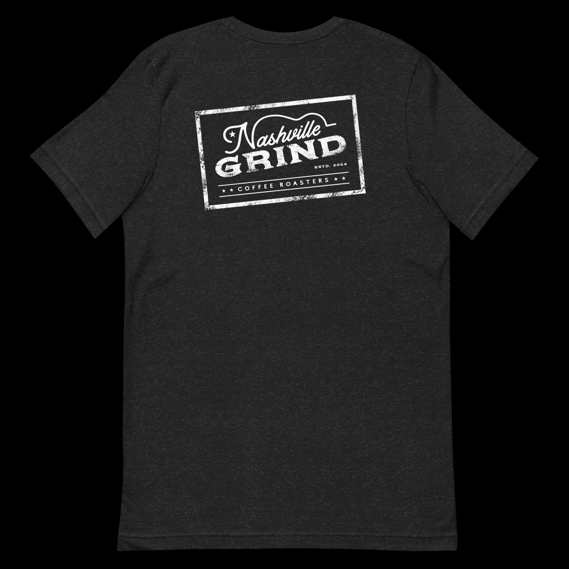 Nashville Grind Logo Tee in black heather, plain back view with logo